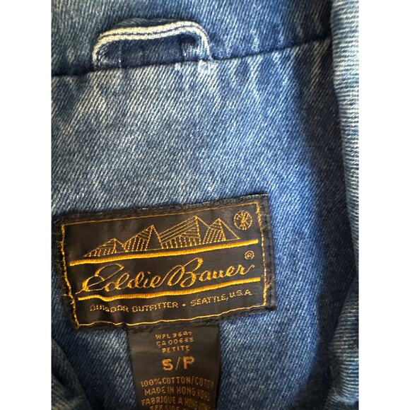 Eddie Bauer Vintage Denim Chore Jacket Rare Back Detail Festival S - Picture 5 of 6